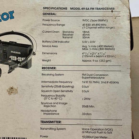 Compact FM Two-Way Radio.  Maxon hands free communicator New In Box Model 49-SA - Picture 4 of 5